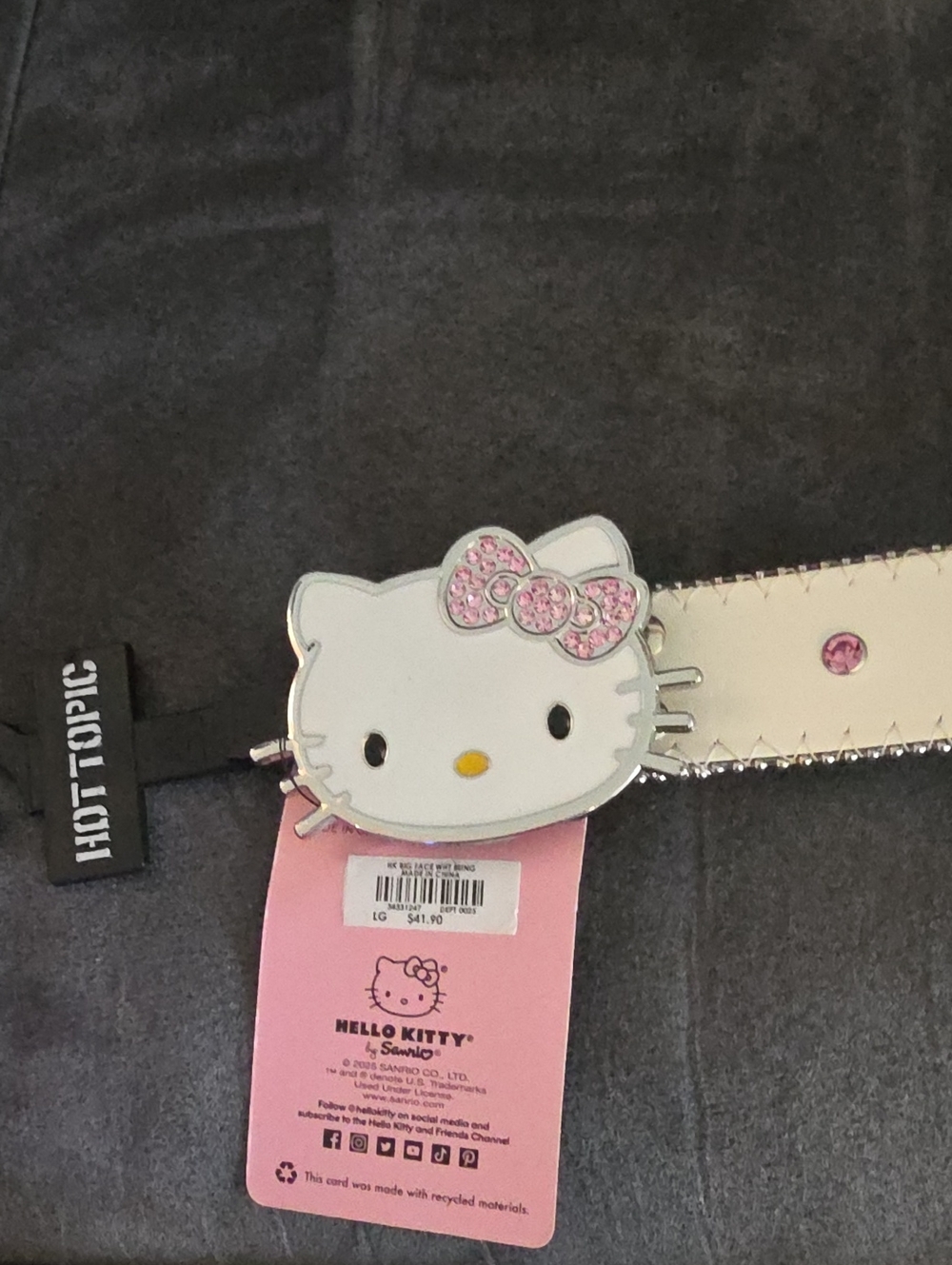 Hello Kitty White Woman's Belt with Pink Crystal Bow Buckle